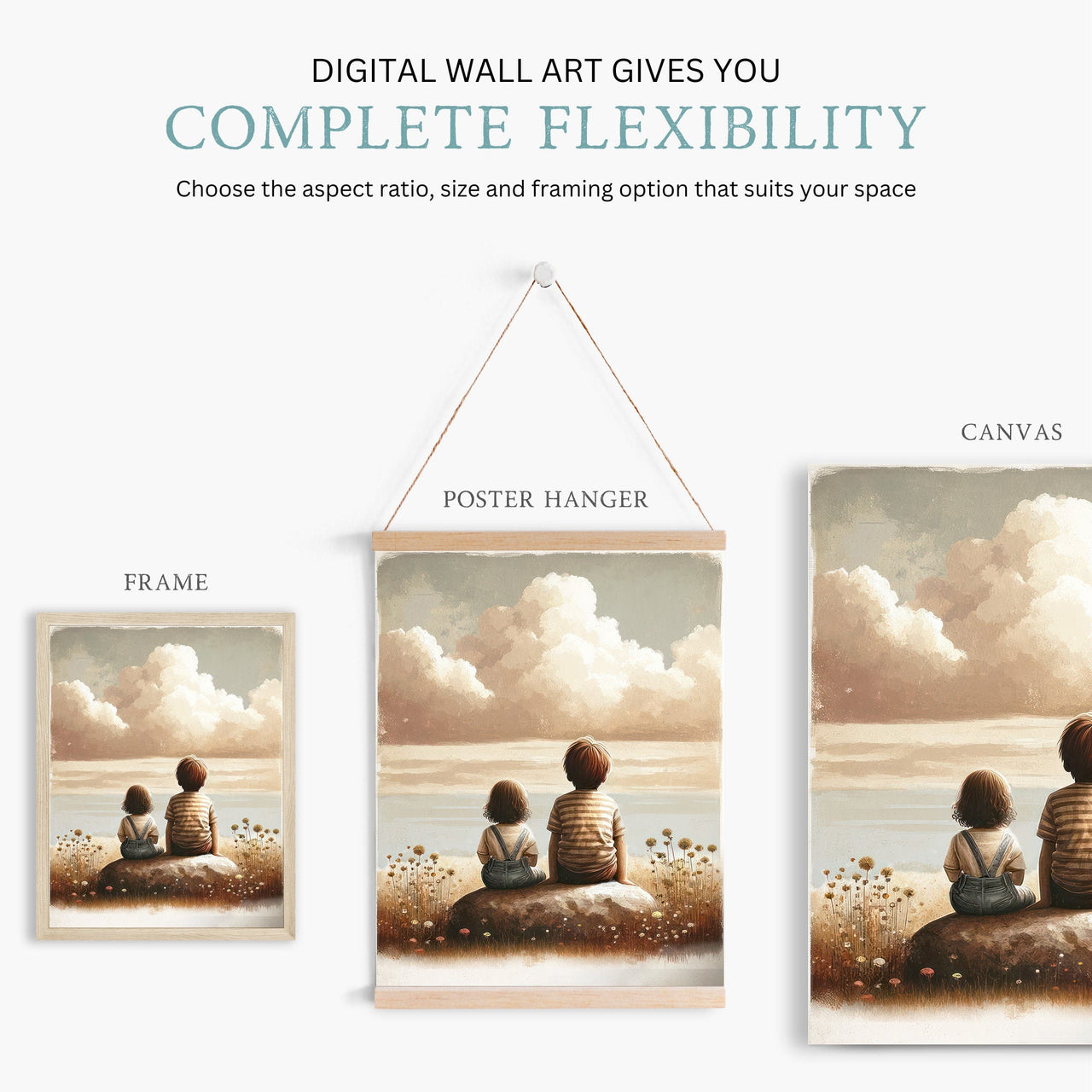 Brother and Sister Wall Art – Sibling Nature Print for Kids Room