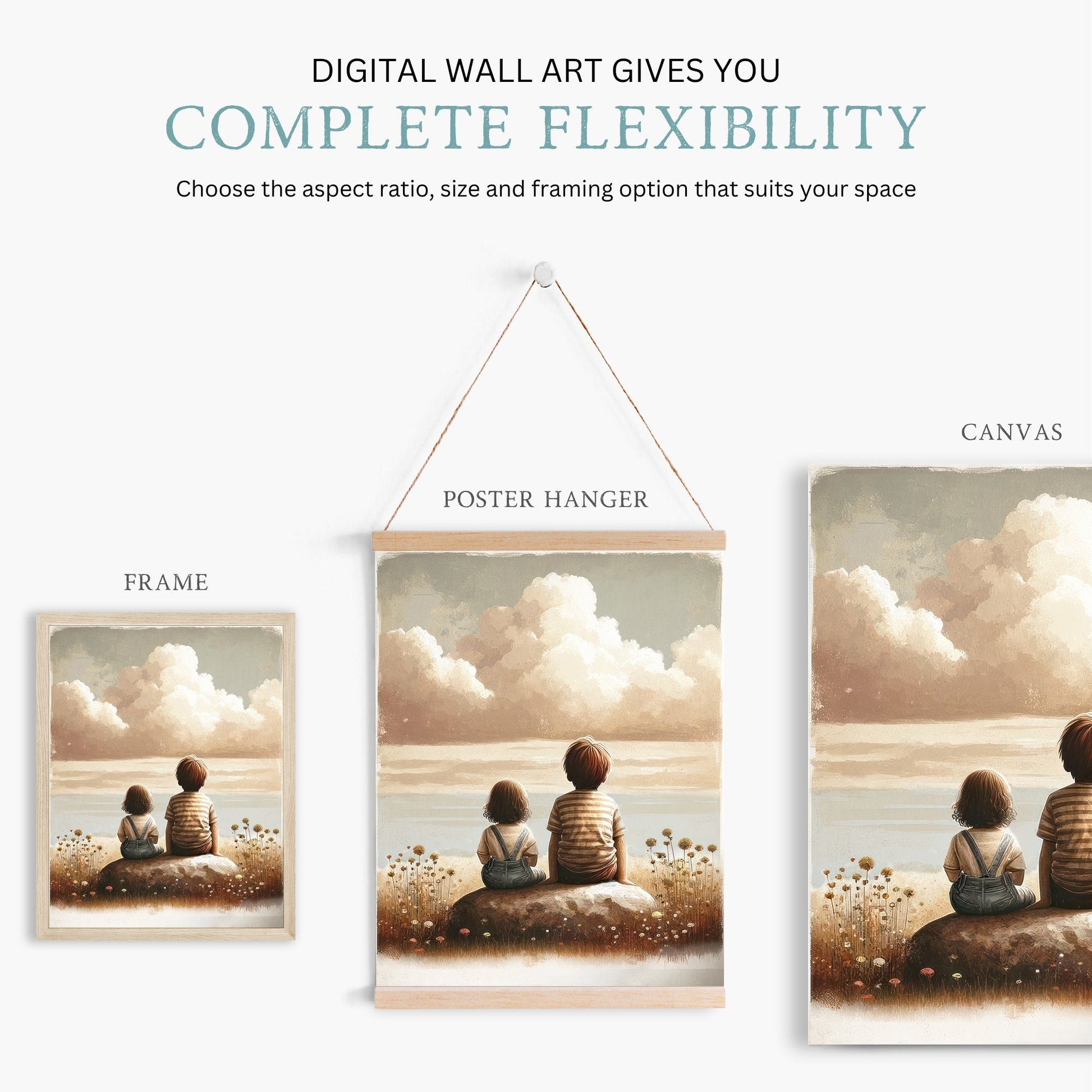 Brother and Sister Wall Art, Nature Kids Decor, Siblings Portrait - WildfieldPrints