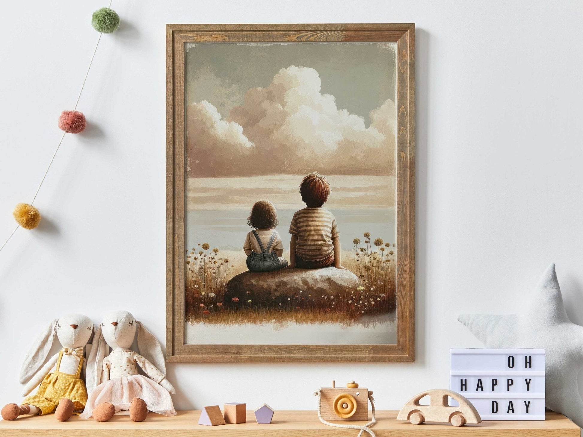 Brother and Sister Wall Art, Nature Kids Decor, Siblings Portrait - WildfieldPrints