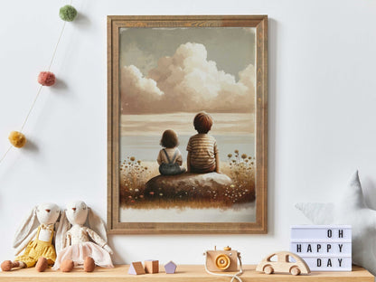 Brother and Sister Wall Art, Nature Kids Decor, Siblings Portrait - WildfieldPrints