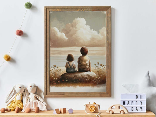 Brother and Sister Wall Art, Nature Kids Decor, Siblings Portrait - WildfieldPrints