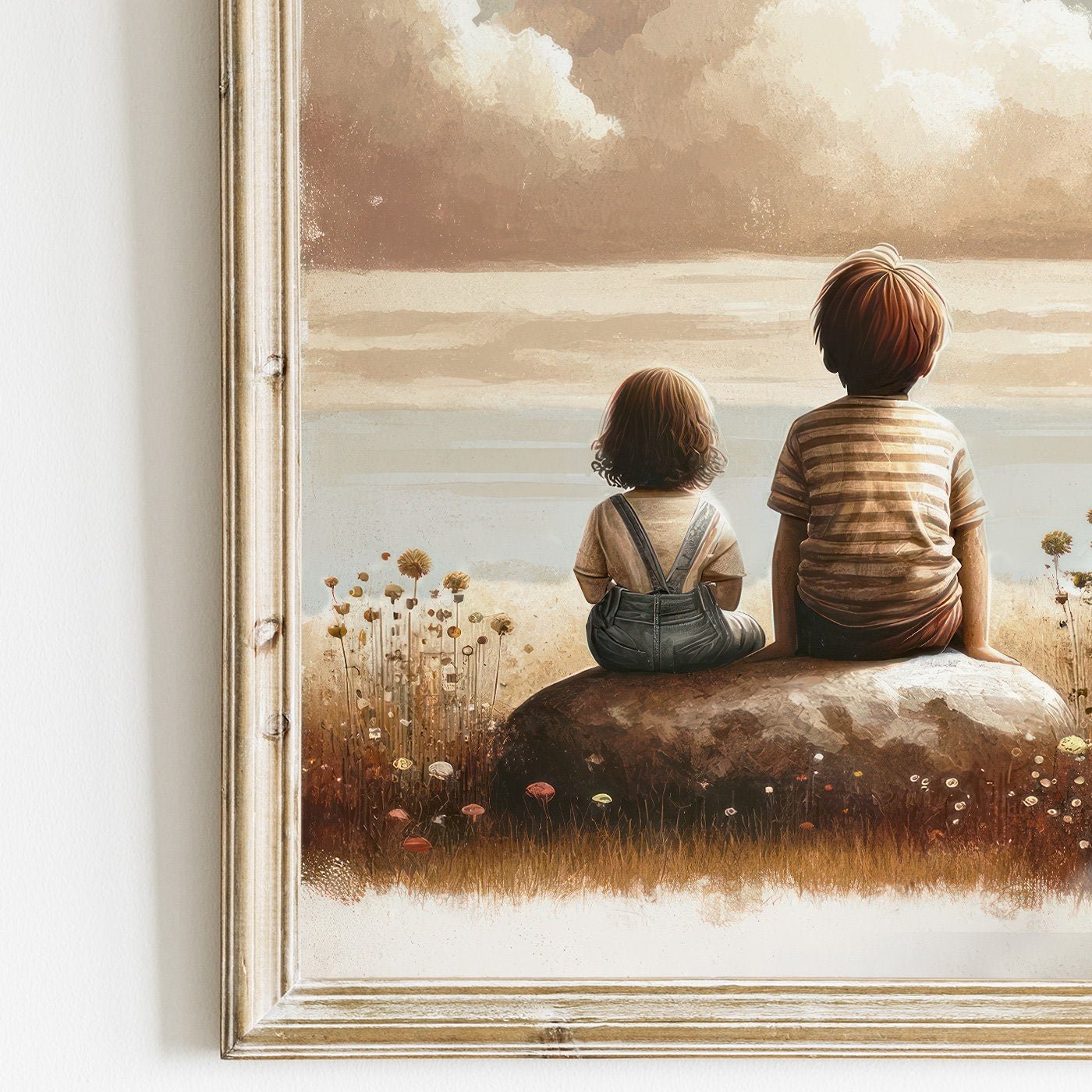 Brother and Sister Wall Art, Nature Kids Decor, Siblings Portrait - WildfieldPrints