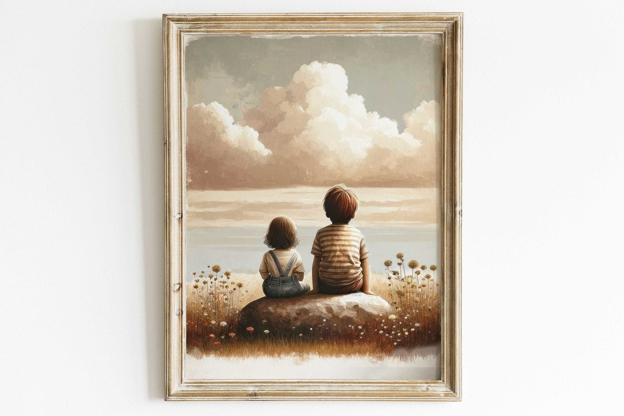 Brother and Sister Wall Art – Sibling Nature Print for Kids Room