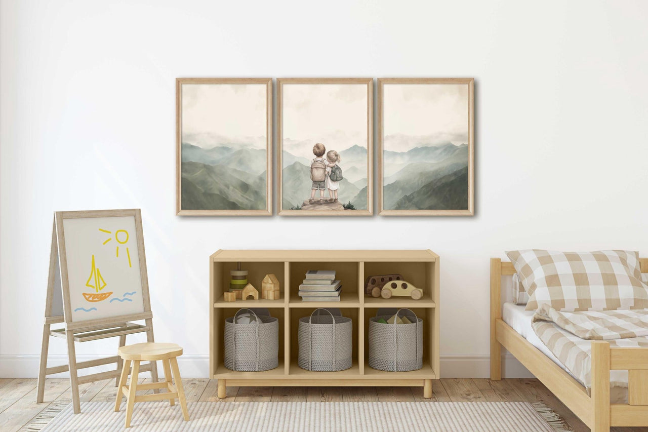 Brother and Sister Wall Art – Siblings Nursery Print • Set of 3