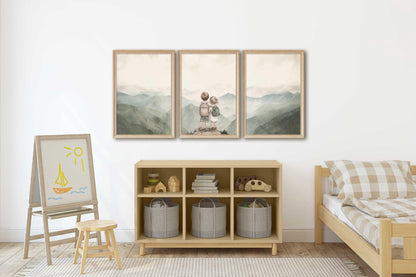 Brother and Sister Wall Art, Nature Nursery Decor, Siblings Portrait - WildfieldPrints