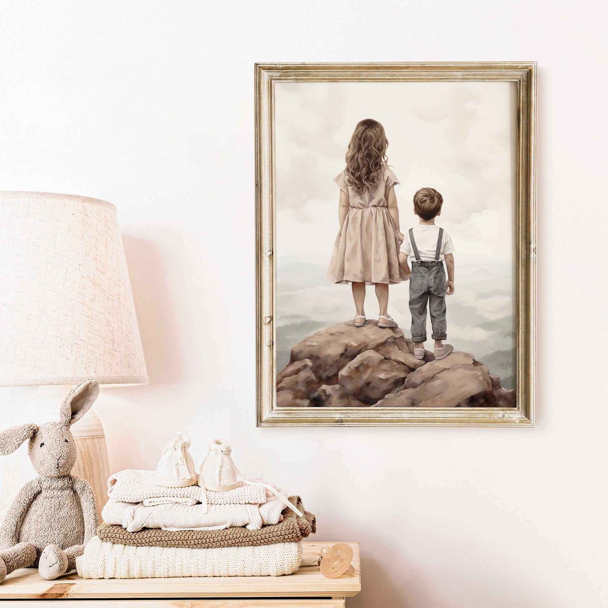 Brother and Sister Wall Art, Nursery Nature Decor, Siblings Portrait, Boy & Girl Print, Shared Brother Sister Room, Printable Kids Room Art - My Store