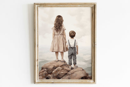 Brother and Sister Wall Art, Nursery Nature Decor, Siblings Portrait, Boy & Girl Print, Shared Brother Sister Room, Printable Kids Room Art - My Store