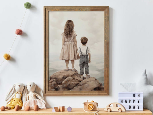 Brother and Sister Wall Art, Nursery Nature Decor, Siblings Portrait, Boy & Girl Print, Shared Brother Sister Room, Printable Kids Room Art - My Store