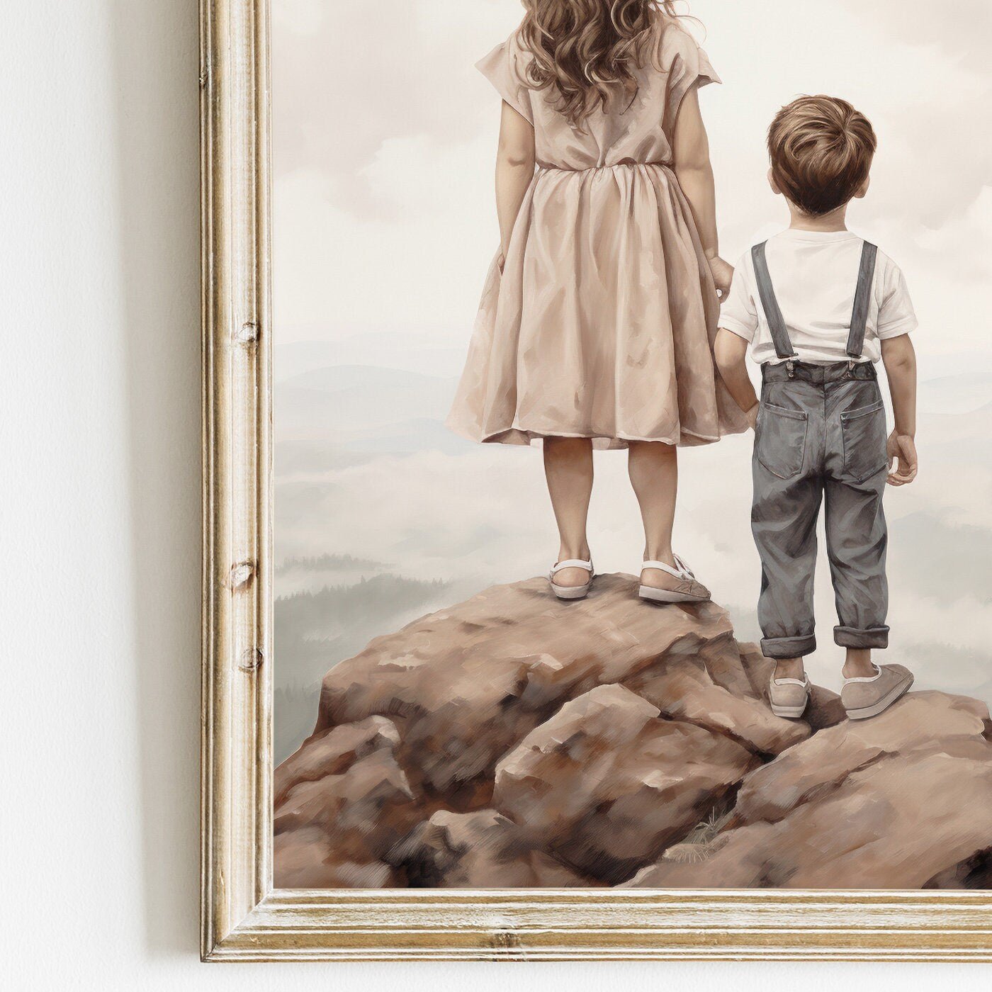 Brother and Sister Wall Art, Nursery Nature Decor, Siblings Portrait, Boy & Girl Print, Shared Brother Sister Room, Printable Kids Room Art - My Store