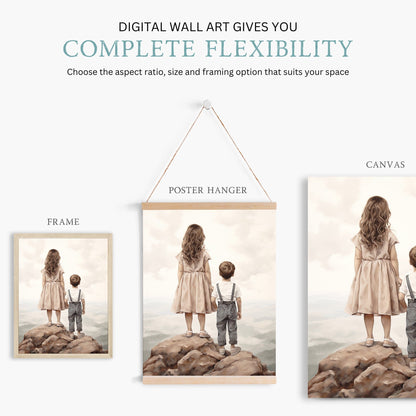 Brother and Sister Wall Art, Nursery Nature Decor, Siblings Portrait, Boy & Girl Print, Shared Brother Sister Room, Printable Kids Room Art - My Store