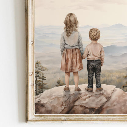 Brother and Sister Wall Art, Shared Sibling Room Decor, Portrait Print - WildfieldPrints