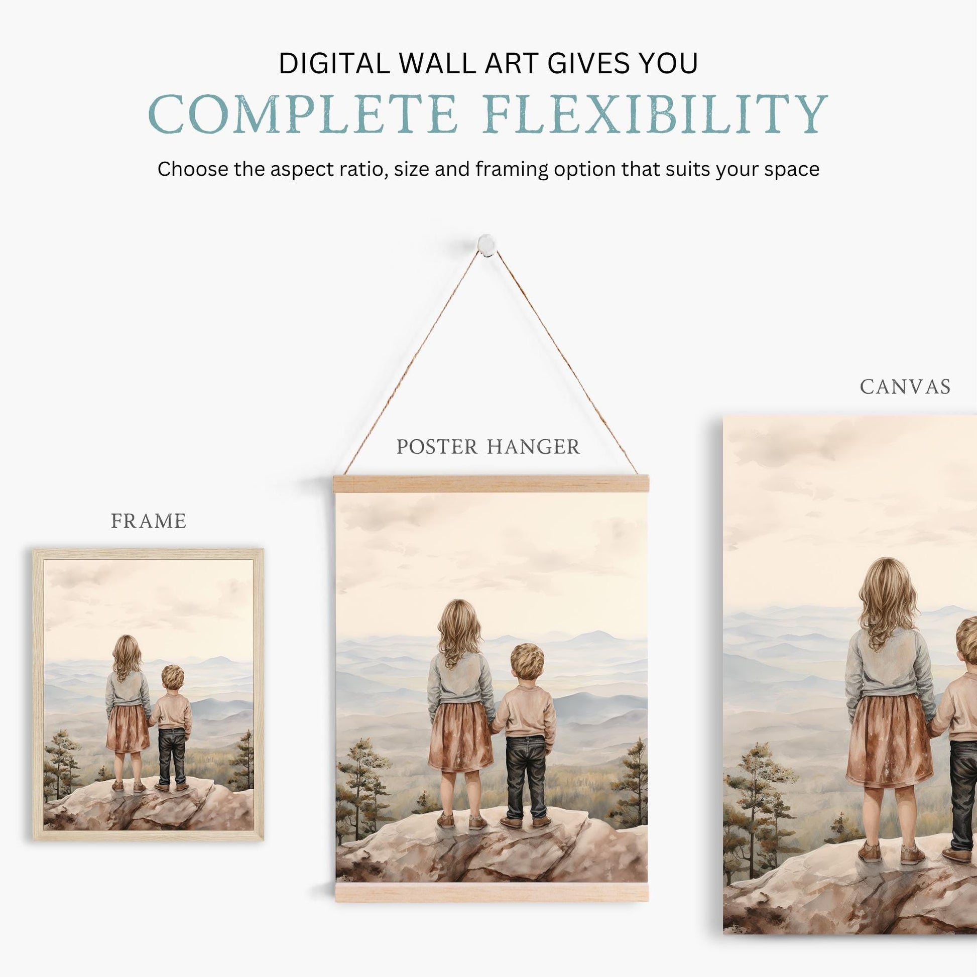 Brother and Sister Wall Art, Shared Sibling Room Decor, Portrait Print - WildfieldPrints