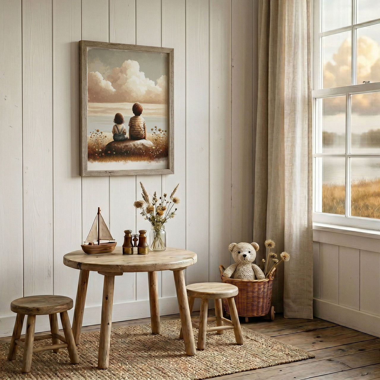 Brother and Sister Wall Art – Sibling Nature Print for Kids Room