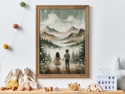 Brother and Sister Wall Art, Sibling Room Decor, Adventure Nursery Decor - WildfieldPrints