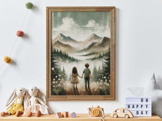 Brother and Sister Wall Art, Sibling Room Decor, Adventure Nursery Decor - WildfieldPrints