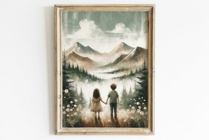 Brother and Sister Wall Art, Sibling Room Decor, Adventure Nursery Decor - WildfieldPrints