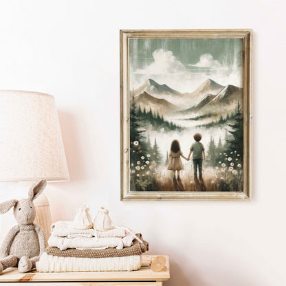 Brother and Sister Wall Art, Sibling Room Decor, Adventure Nursery Decor - WildfieldPrints