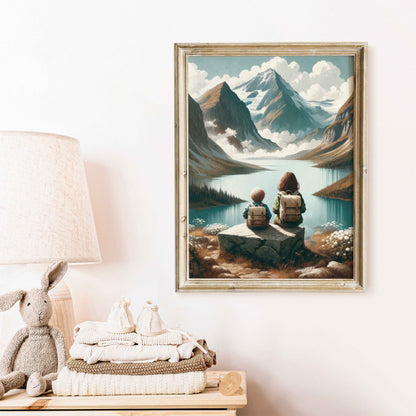 Brother and Sister Wall Art, Sibling Room Decor, Mountain Nursery Art - WildfieldPrints
