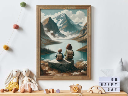 Brother and Sister Wall Art, Sibling Room Decor, Mountain Nursery Art - WildfieldPrints