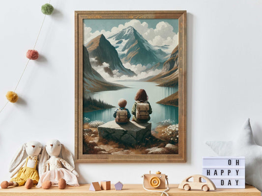 Brother and Sister Wall Art, Sibling Room Decor, Mountain Nursery Art - WildfieldPrints