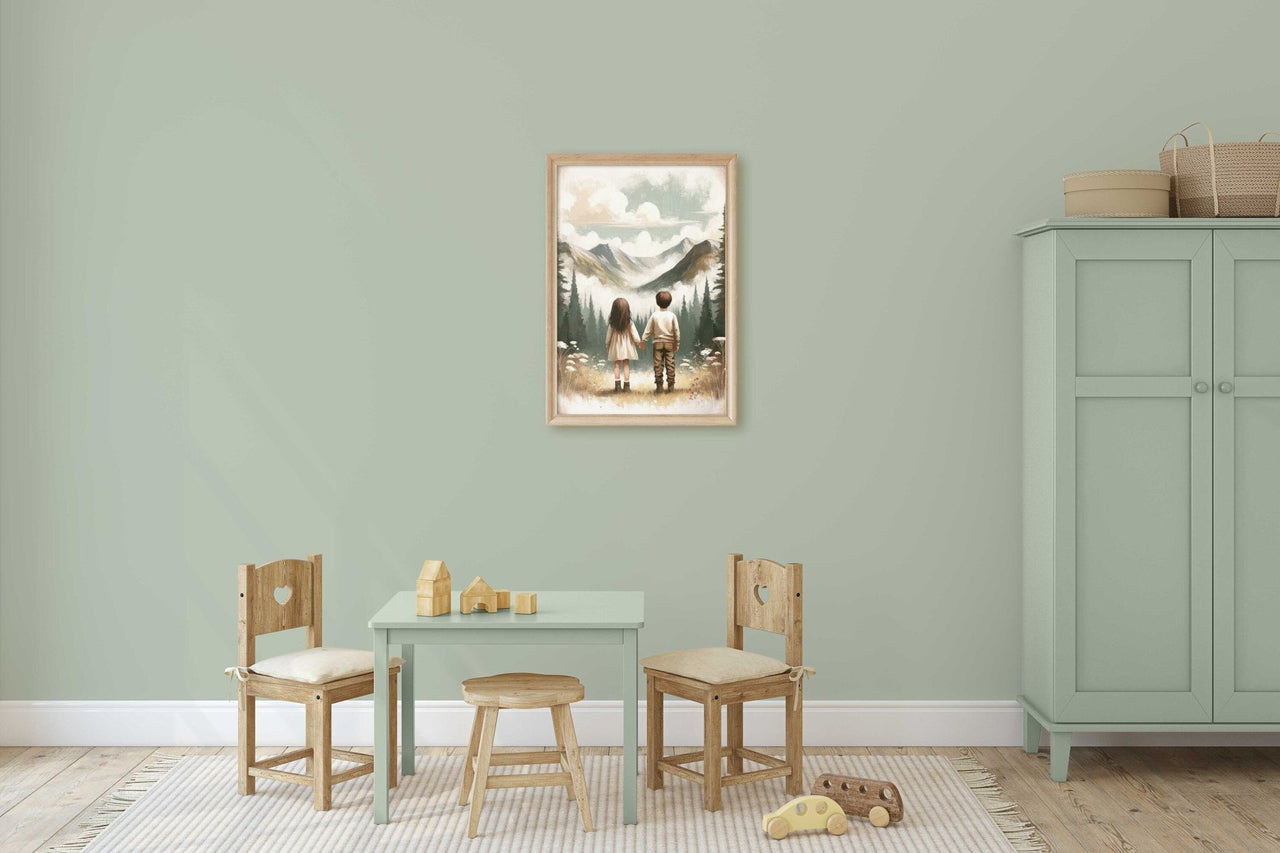 Brother and Sister Wall Art – Sibling Adventure Kids Room Print