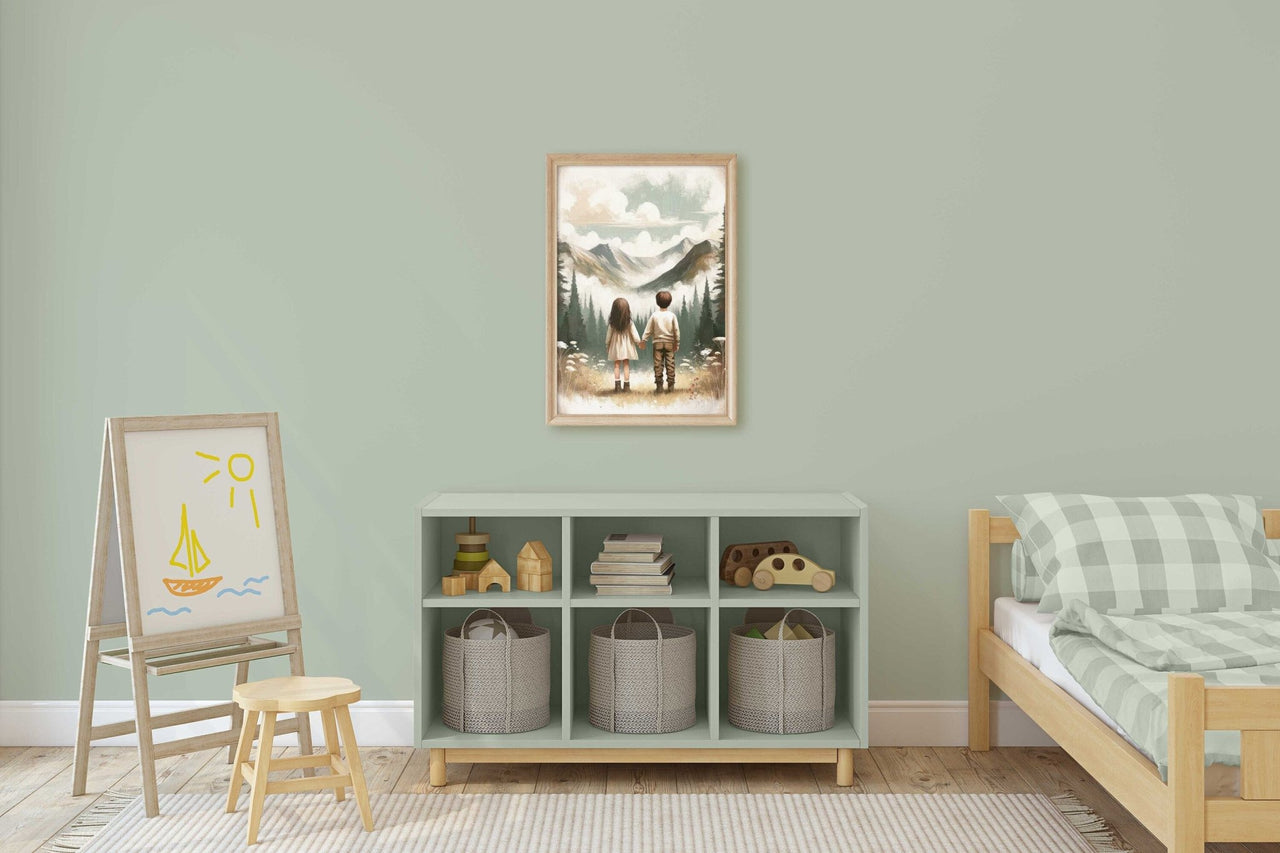 Brother and Sister Wall Art – Sibling Adventure Kids Room Print