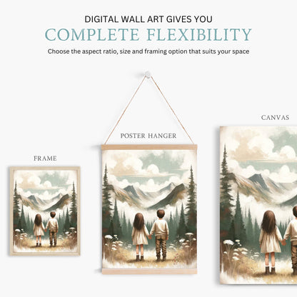 Brother and Sister Wall Art, Siblings Portraits, Boy & Girl Decor - WildfieldPrints