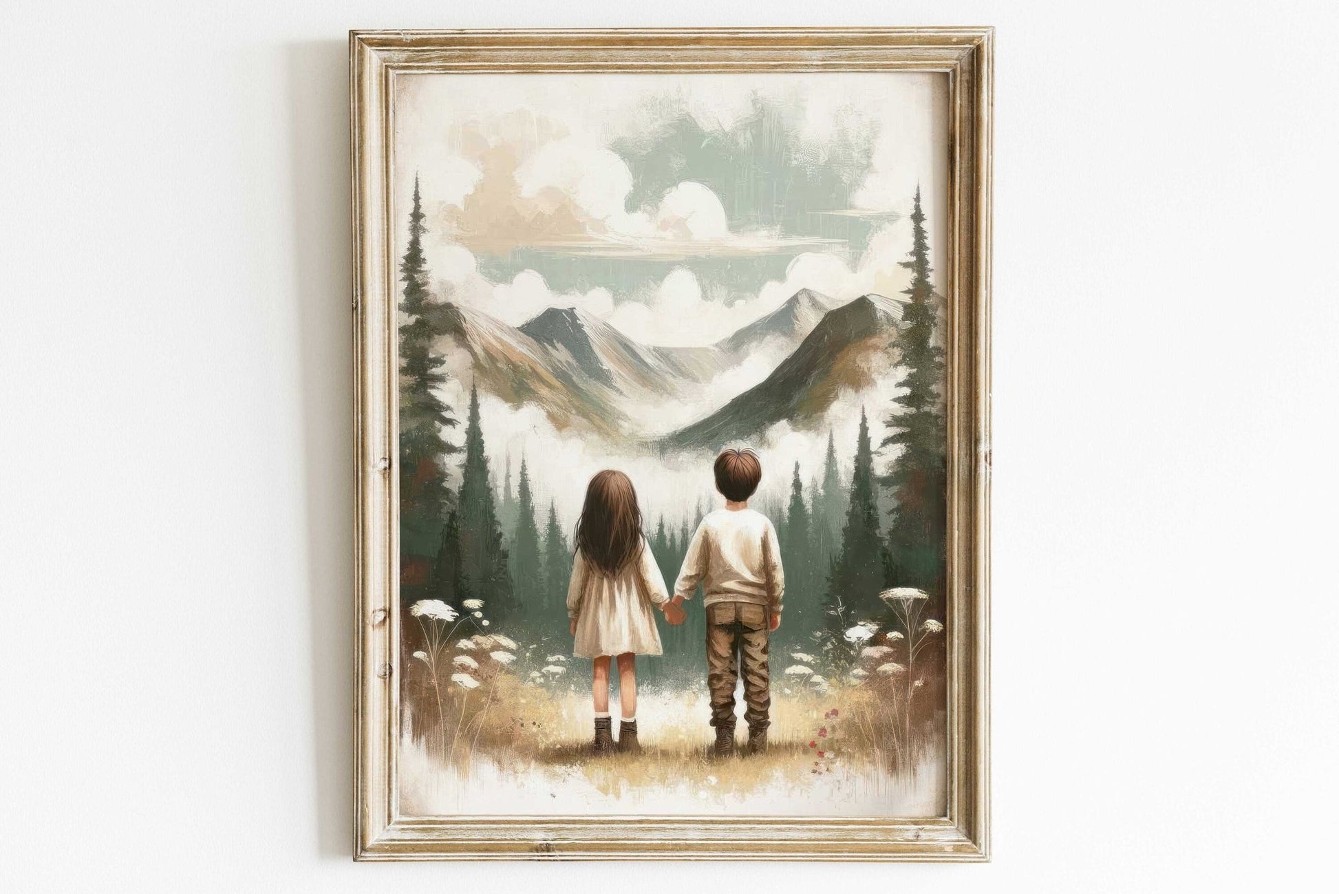 Brother and Sister Wall Art, Siblings Portraits, Boy & Girl Decor - WildfieldPrints