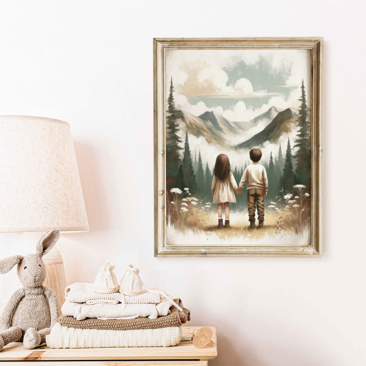 Brother and Sister Wall Art – Sibling Adventure Kids Room Print