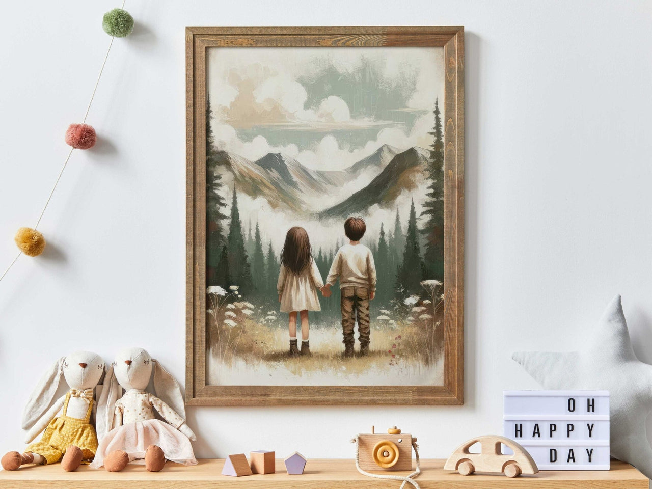 Brother and Sister Wall Art – Sibling Adventure Kids Room Print