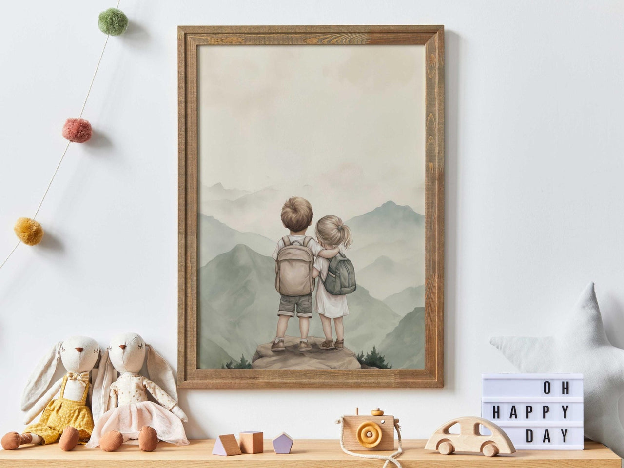 Sibling Portrait Wall Art – Brother and Sister Nursery Art Print