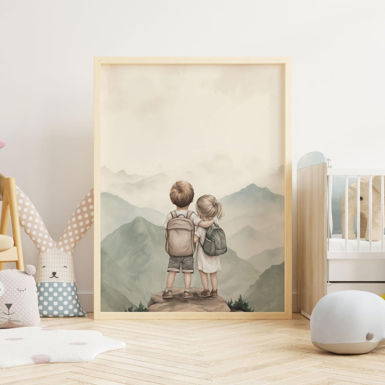Sibling Portrait Wall Art – Brother and Sister Nursery Art Print
