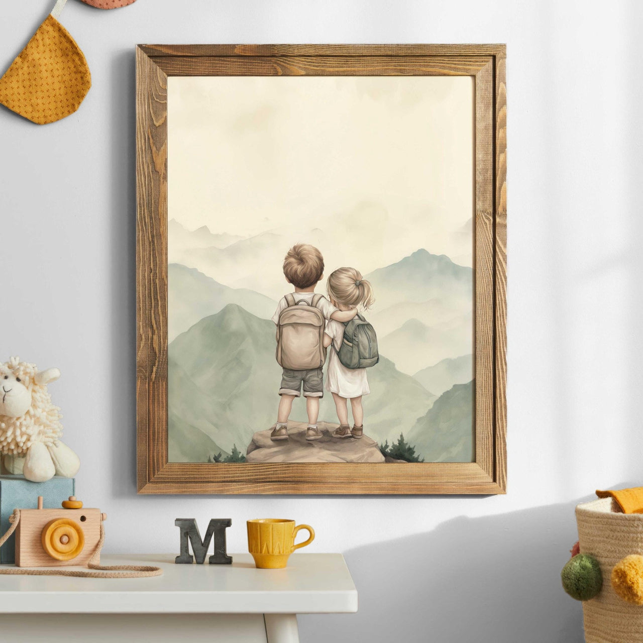 Sibling Portrait Wall Art – Brother and Sister Nursery Art Print
