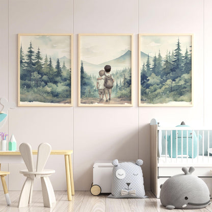 Brother Art, Boys Room Decor, Forest Themed Wall Prints - WildfieldPrints