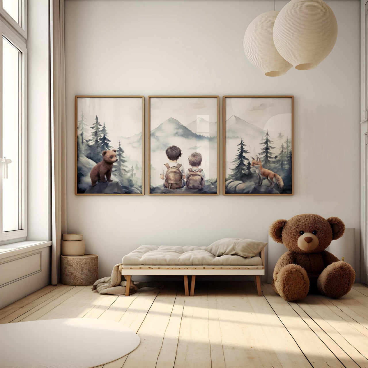 Woodland Adventure Wall Art – Forest Nursery Prints • Set of 3