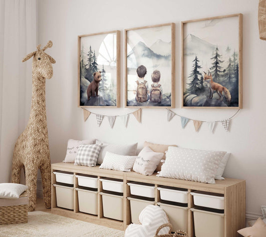 Brother Nursery Decor, Woodland Adventure Prints, Forest Wall Art - WildfieldPrints