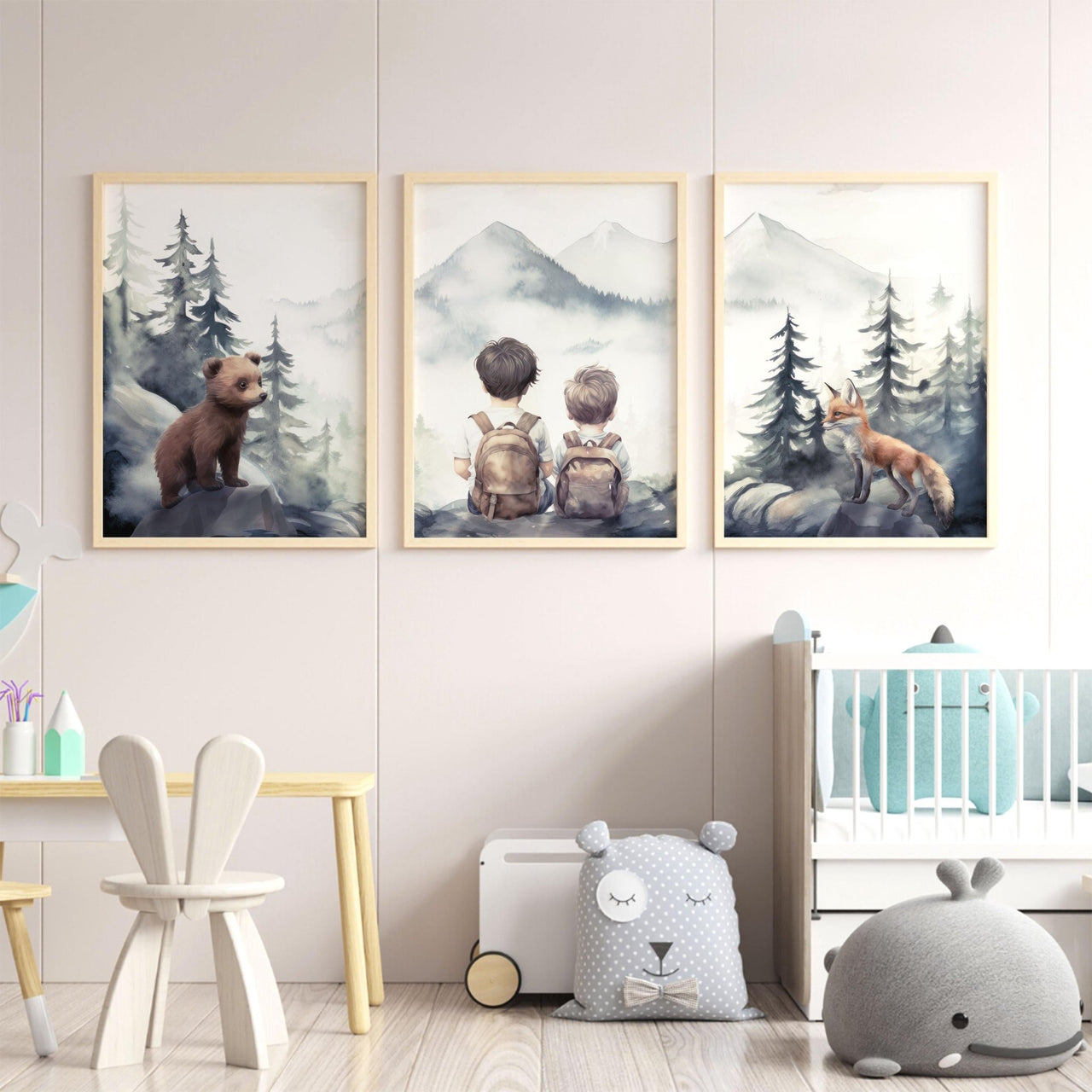 Woodland Adventure Wall Art – Forest Nursery Prints • Set of 3