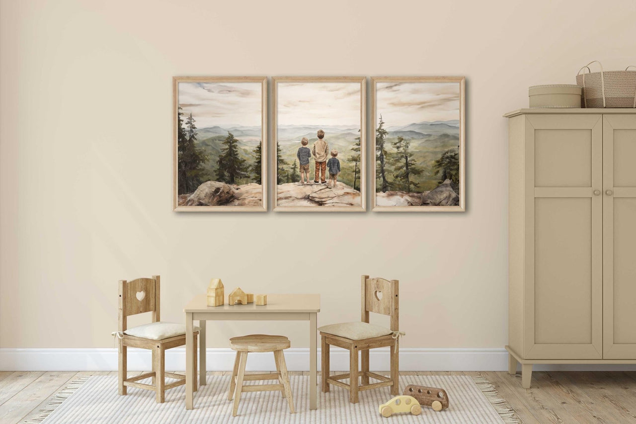 Three Brothers Wall Art – Adventure Kids Room Decor • Set of 3
