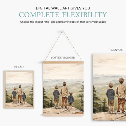 Brother Painting, Mountain Nursery Decor, Adventure Art for Kids - WildfieldPrints