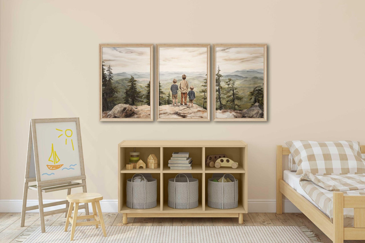 Three Brothers Wall Art – Adventure Kids Room Decor • Set of 3