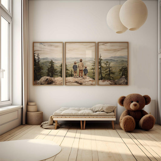 Brother Painting, Mountain Nursery Decor, Adventure Art for Kids - WildfieldPrints