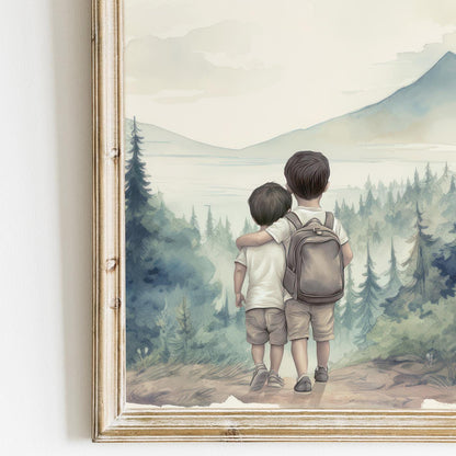 Brother Prints, Brother Room Decor, Two Young Boys Wall Art, Two Brothers, Forest Nursery Art, Boys Room Print Set of 3, Printable Wall Art - My Store