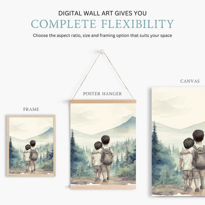 Brother Prints, Brother Room Decor, Two Young Boys Wall Art, Two Brothers, Forest Nursery Art, Boys Room Print Set of 3, Printable Wall Art - My Store