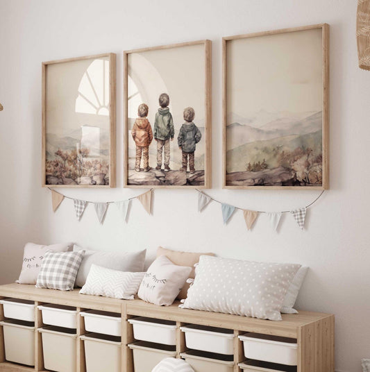 Brother Prints, Three Brothers Artwork, Mountain Adventure Decor - WildfieldPrints