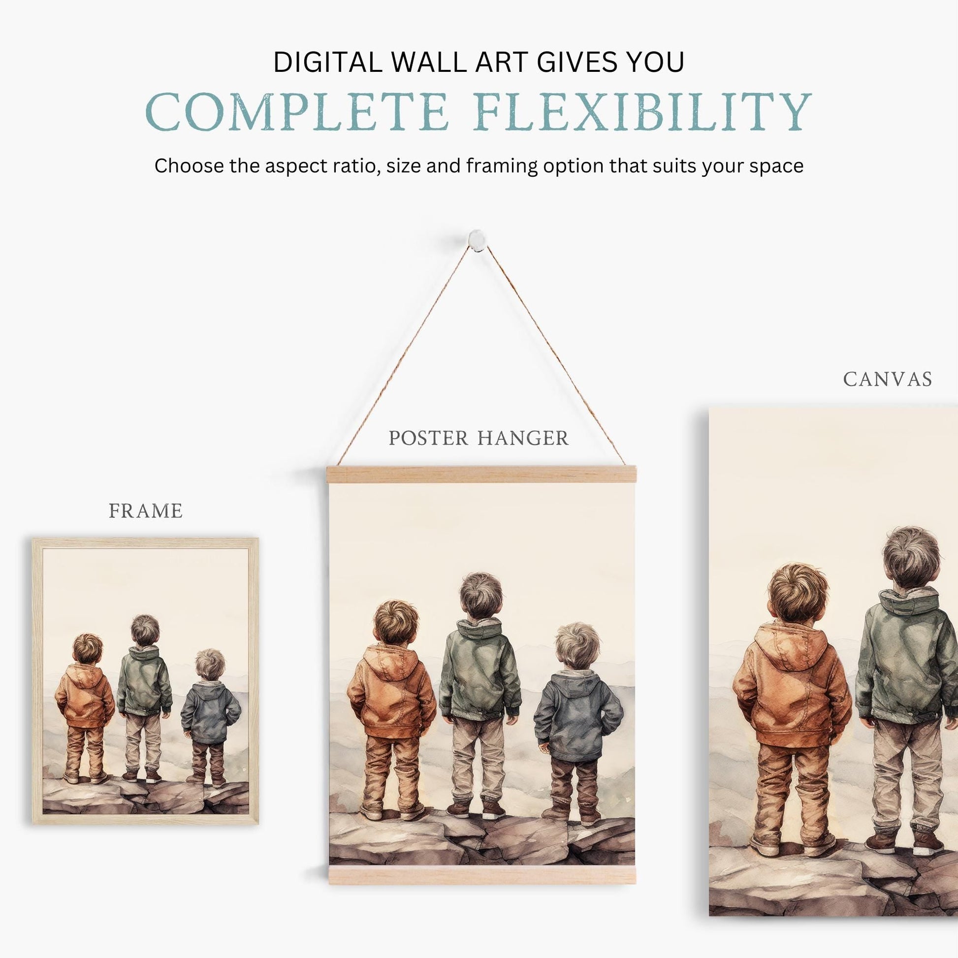 Brother Prints, Three Brothers Artwork, Mountain Adventure Decor - WildfieldPrints