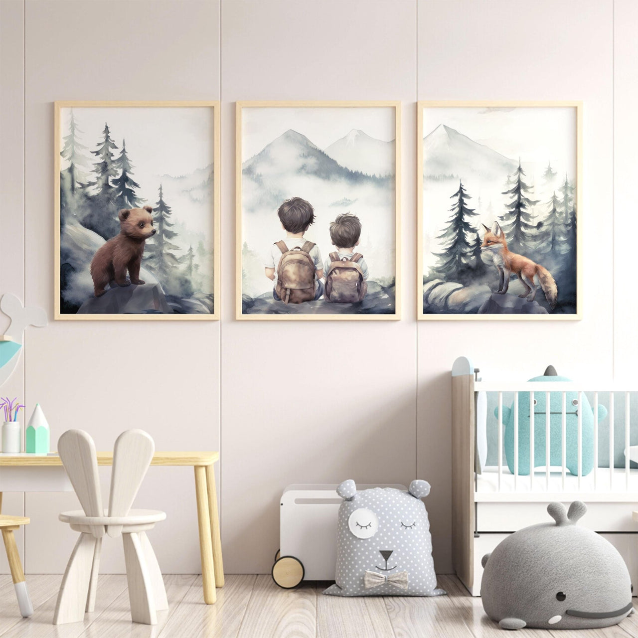 Woodland Animal Wall Art – Adventure Nursery Print • Set of 3