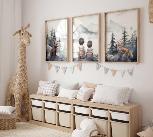 Brother Room Decor, Adventure Prints, Woodland Animals, Forest Wall Art - WildfieldPrints