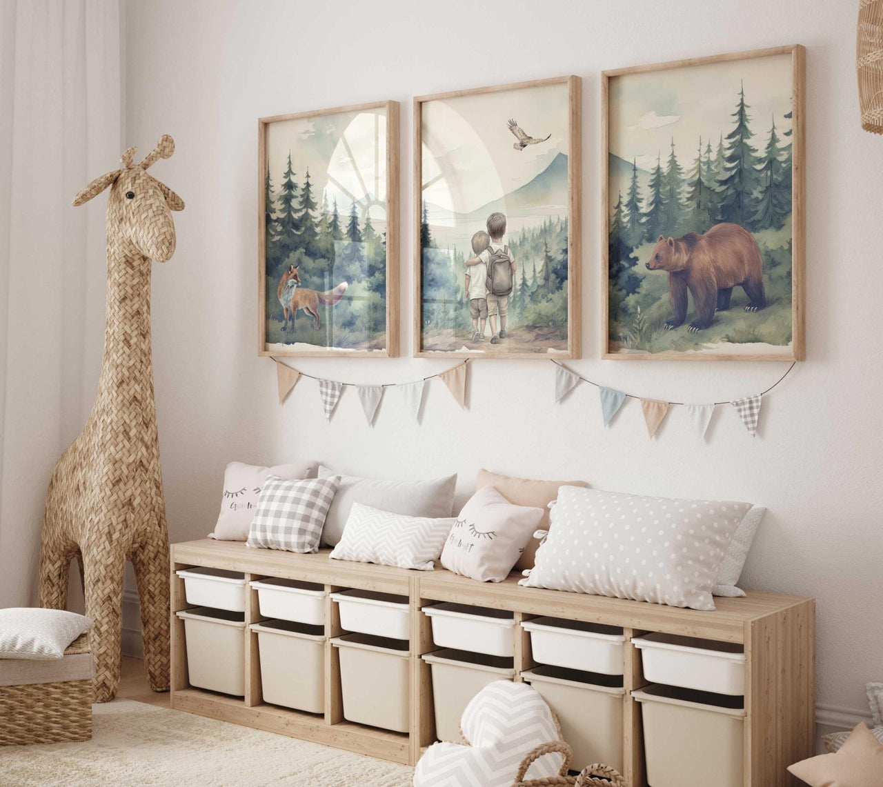 Bear & Fox Print – Woodland Boys Room Wall Art • Set of 3