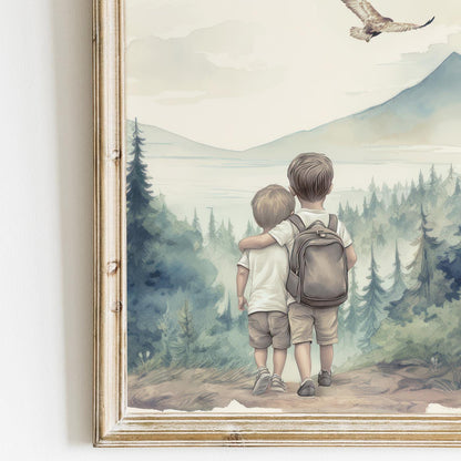 Brother Room Decor, Bear & Fox Print, Woodland Nursery Art - WildfieldPrints