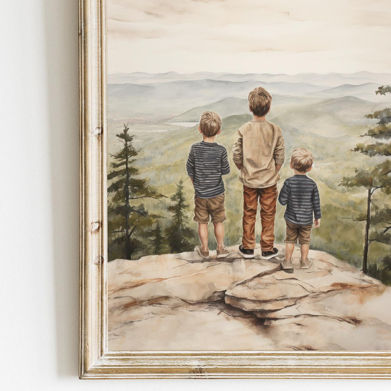 Three Brothers Mountain Print – Sibling Boys Room Wall Decor